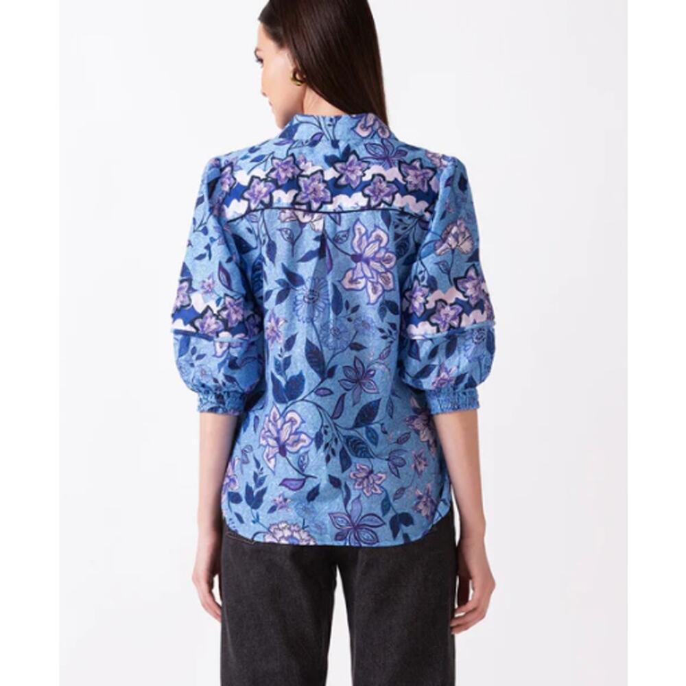 NWT Celina Moon, Blue Symphony, Puff Sleeve Button Up, Sz S (oversized), 184$ - Picture 2 of 9